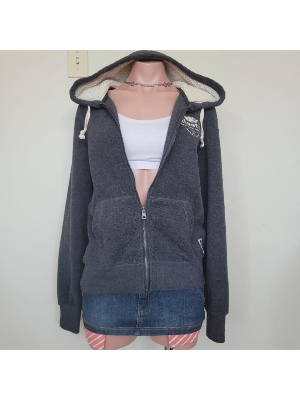 Roots Grey Fleece Hooded Zip Up Jacket (M)